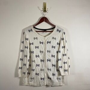 Talbots Top Cream Cardigan Bow Print Beaded Women's 1X Coquette Soft Girl  Cute